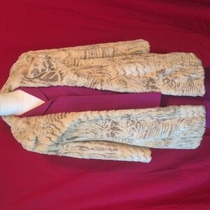 Metrostyle Women's Teddy Jacket - Cream and Brown  35 inches long Price Reduced.